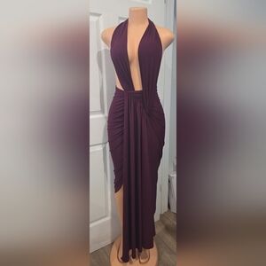 Chic Asymmetrical Halter Dress in Deep Purple